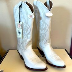 Purchased And Never Worn. New With Tags. Fitted Cream Boots For Rodeo, White Pointed Toe Boots For Ranch, White Country Boots For Ranch, White Country Style Boots For Ranch, White Snip Toe Boots For Ranch, White Country Boots With Snip Toe, White Snip Toe Country Boots, White Western Boots With Low Heel, Cream Snip Toe Boots For Ranch