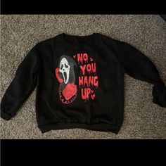 Brand New Cool Scream Ghost Face Sweatshirt! Size Xxl But I’d Say Seems More Like An Xl Black Letter Print Fun Sweatshirt, Scream Accessories, Fun Black Sweatshirt With Graphic Print, Paint Sweatshirt, Scream Characters, Lavender Sweater, Grey Quarter Zip, Green Crewneck, Orange Hoodie