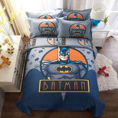 batman bedding set with blue sheets and pillows