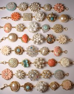 many different types of brooches and charms