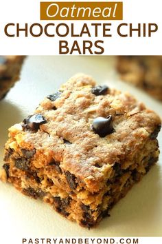 some cookies and chocolate chips are stacked on top of each other in the shape of squares