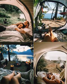 there are pictures of people sleeping in tents