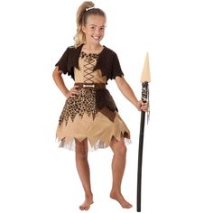 Help your kiddo take a leap back to prehistoric days with this Kid's Cavegirl Costume Dress. This ensemble starts with a pullover dress that features layers of sparkling tulle, faux suede, and leopard print to create the look of a stone-aged hunter! A faux shearling shrug goes over the shoulders for a stylish look and your kiddo can top off their look with an elastic bone hair tie. Cavegirl Costume, Faux Fur Skirt, Caveman Costume, Skirt Costume, Fur Skirt, Shrug For Dresses, White Tights, Family Costumes, Brown Brown