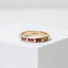 Baguette Birthstone Ring Mary Frances Maker Modern Multi-stone Birthstone Ring, Modern Multi-stone Baguette Cut Rings, Modern Multi-stone Baguette Cut Jewelry, Mary Frances, Modern Minimalist Design, Accessories Branding, Birthstone Ring, Luxury Accessories, Modern Minimalist