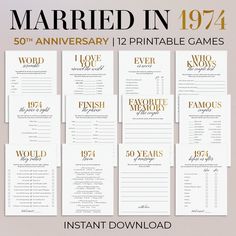 the printable wedding game is shown in gold and white