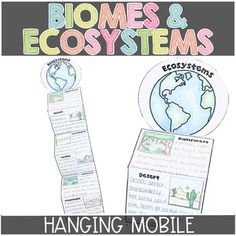 the book cover for biomes and ecosytems by hanging mobile