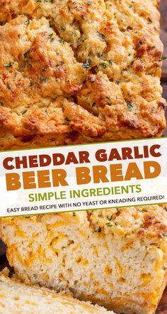 cheddar garlic beer bread on a cutting board