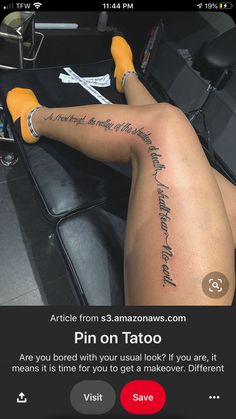 the back of a woman's leg with tattoos on it and an ad for amazon