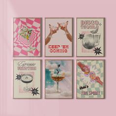 Aesthetic Prints Wall Art Pink, Keep Em Coming Poster, Cool Framed Wall Art, Trendy Retro Bedroom, Trendy Apartment Bathroom, Set Of Wall Art, Trendy Bar Design, Posters For College Apartment, L Shaped Studio Apartment Layout