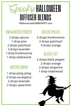 13 Halloween Diffuser Blends -- the Best essential oil recipes for Halloween! with a FREE PRINTABLE! There are sweet candy diffuser blends like candy corn, Frankenfruit, cotton candy, or trick or treat. There are also warm and spicy diffuser blends like pumpkin spice latte, and others that blends cinnamon bark with orange, ginger, coffee, and clove. And of course, there are spooky blends perfect for conjuring a haunted, mystic atmosphere for your Halloween party, {doTERRA, Young Living} Halloween Oil Diffuser Blends, Spooky Diffuser Blends, Samhain Essential Oils, Halloween Essential Oil Diffuser Blends, Candy Corn Diffuser Blend, Halloween Oil Blends, Samhain Diffuser Blend, Halloween Diffuser Blends Young Living, Halloween Essential Oil Diy