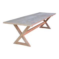 a wooden table sitting on top of a white background