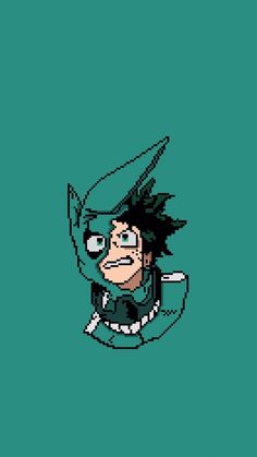 the pixel art of an anime character with black hair and glasses, in front of a green background