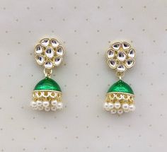 Small Indian Jhumki/Jhumka/Indian Earrings/kundan Earring/Indian Jewelry/Pakistani Jewelry/Meenakari Earring/Bollywood Earring/Bridal Color, shades, texture displayed may slightly vary from the actual product due to digital image limitations. We request you to consider these minor variations. Please expect the possibility of some slight imperfections when buying hand made jewelry. If you have any questions, please contact us. Arrives in gift box. Please let me know if you have any questions. Tha Green Kundan Jhumkas For Gift, Green Kundan Jhumkas As Gift, Festive Green Jhumkas With Gota Work, Festive Green Gota Work Jhumkas, Green Gota Work Jhumkas For Diwali, Kundan Jhumkas For Eid Gift, Eid Gift Kundan Jhumkas, Eid Kundan Jhumkas As Gift, Green Meenakari Jhumkas For Gift