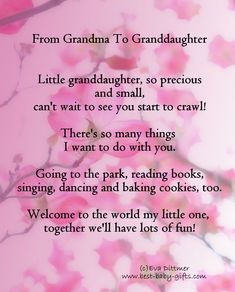 the poem from grandma to granddaughter is displayed on a pink background with flowers and leaves