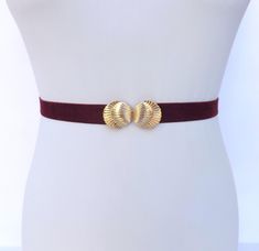 Burgundy velvet elastic waist belt with gold seashells clasp by MissLaceAccessories on Etsy