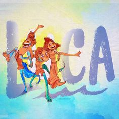 three people are dancing in front of the word aca on a watercolor background