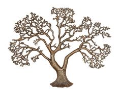 a metal tree sculpture on a white background