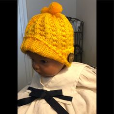 Hand Knitted Beanie Hat With Double Pom Pom. Sunshine Yellow, Very Soft And Has A Shiny Look To It. 100% Premium Micro Acrylic Casual Hand Knitted Bonnet, Casual Hand-knitted Bonnet, Casual Hand-knitted Yarn Bonnet, Casual Hand Knitted Acrylic Yarn Bonnet, Casual Yellow Crochet Hat Hand Knitted, Casual Yellow Handmade Crochet Hat, Casual Yellow Crochet Hat, Knitted Beanie Hat, Knitted Beanie