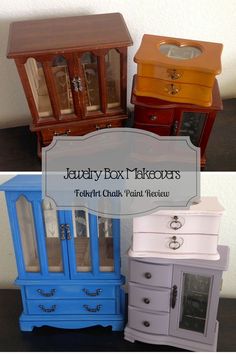 four different types of painted furniture with text overlay that reads, july box bloons