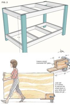 the plans for an easy diy workbench are shown in two different views