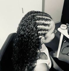 Half Cornrows Curly Hair, Curly Hair With Cornrows, Half Braid Half Curly Natural Hair, Half Braids Half Curls Short Hair, Braids To Curly Hair, Braids Going To The Back With Curls, Braids To Do On Natural Hair, Braids Going Back With Curls, Braid With Hair Out