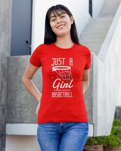 Just a girl who loves Basketball Basketball Player T-Shirt - Red #motorcycles #geek #hair basketball shoes, basketball art, basketball fondos Special Education Teacher Gifts, Volleyball Spandex, Science Teacher Shirt, Mens Camping, Firefighter Wife, Dried Orange Slices, Camping Humor