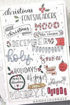 christmas font and numbers are shown in this handwritten holiday page from the january journal