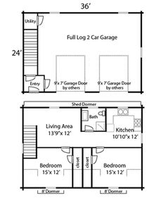 the floor plan for a two story house with an attached garage and living room area