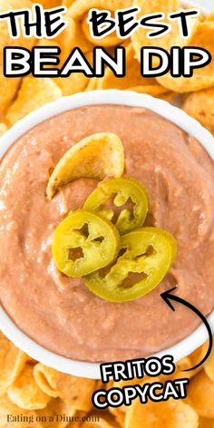 the best bean dip recipe is in a white bowl