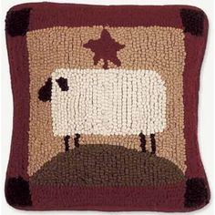 Nutmeg - Multi Sheep Pillow - Interiors by Elizabeth Sheep Pillow, Grandma Sign, Primitive Sheep, I Love My Grandma, Wool Sheep, Primitive Lighting, Hooked Pillow, Primitive Colonial, Hooked Wool