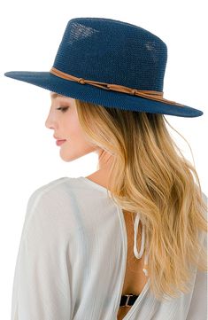 Bring breezy shade to your next trip with this paper straw Panama hat that adds sunny-day ease to any style. 3" brim Paper/polyester Hand wash, dry flat Imported Casual Paper Straw Boater Hat, Casual Curved Brim Sun Hat, Casual Paper Straw Sun Hat With Curved Brim, Casual Flat Brim Paper Straw Hat, Casual Lightweight Paper Straw Hat, Lightweight Casual Paper Straw Hat, Casual Paper Straw Hat With Flat Brim, Casual Wide Brim Boater Hat In Paper Straw, Casual Woven Brimmed Panama Hat