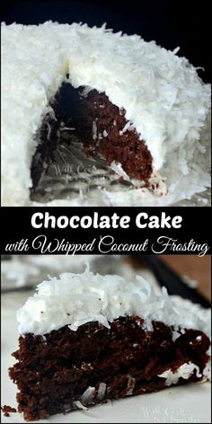 chocolate cake with whipped coconut frosting cut in half