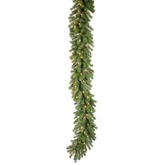 a green garland with lights hanging from it's side on a white background,