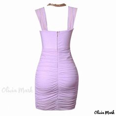 Olivia Mark - Chic and Sophisticated Purple Sleeveless Mini Bandage Dress with Metallic Chain Detail, Ruched Mesh, and Cutout Design. Bandage Midi Dress, Cutout Design, Home Dress, Bandage Dress, Olivia Mark, Maxi Dress, Mesh, Chain, Purple