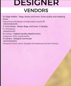 an advertisement for designer vendors on a pink background