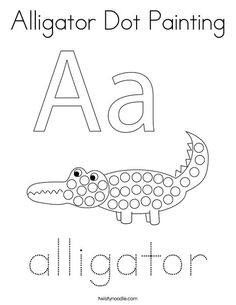 an alligator dot painting worksheet with the letter a in it's center