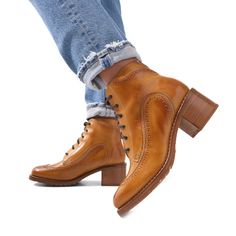 Amber Italian veg tan leather. Comes with two laces. 2.5" (60mm) heel. Lightweight lug sole. Cork midsole that shapes to your foot. This shoe can be resoled. Handcrafted in Portugal. Veg Tan Leather, Lug Sole, Tan Leather, The Office, Leather Women, Oxford, Lace Up, Heels, Boots