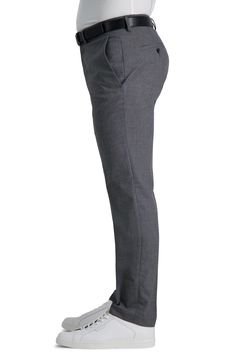 This flat front twill slim- fit pant features a hook and bar closure, and fly front. The off seam pocket design and single welt button through back pockets is what gives this pant a sophisticated look. Crafted in a polyester blend. The elastine fibers allow for the perfect amount of stretch allowing your pant to look its best all day. 32" inseam; 14" leg opening (size 30x32) Zipper fly with hook and bar closure Belt loops Dual pockets Slim fit Solid Twill construction 64% polyester, 34% viscose Elastane Dress Pants For Business Casual, Fitted Business Chinos With Pockets, Fitted Flat Front Chinos For Work, Fitted Work Pants With Welt Pockets For Office, Fitted Chinos With Welt Pockets For Business Casual, Business Casual Dress Pants With 4-way Stretch, Business Fitted Tapered Leg Chinos, Fitted Work Pants With Pockets For Business, Fitted Full Length Chinos For Business Casual