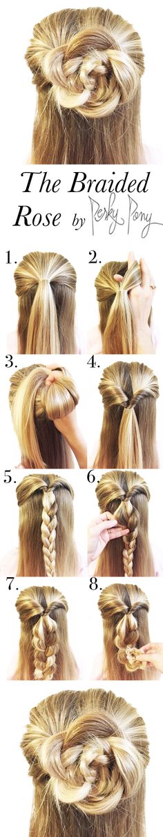 What an awesome and unique hair style! The Braided Rose looks way more complicated then it is and all you have to do is know how to braid! By taking a normal braid and rolling it up into a “rose”, your hair can become the best accessory to your look and s Girly Hairstyles, Chic Hairstyles, Hair Updo, Medium Hair, Down Hairstyles