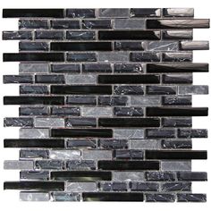 black and white marble mosaic tile backsplash with dark gray veining on the edges