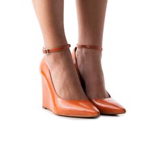 Detail(s): Pointy Toe 4'' Heel Material(s): Leather Upper Leather Lining & Insole Handmade in Spain Color(s): Burnt Orange Orange Leather, Burnt Orange, Leather Upper, Spain, Orange, Heels, Leather, Color