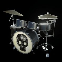 a drum set with a skull painted on it