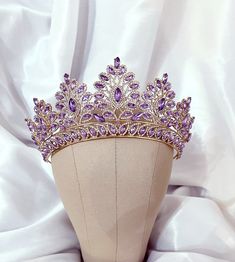 Beautiful lavender lilac purple crown with Austrian crystals and gold metal. This purple tiara Shines radiantly Perfect for weddings, pageants, quinceanera, birthdays or any special occasion. Comes beautifully packaged in a pouch. ships out within 1 day Purple Quinceanera Jewelry, Lavender Quinceanera Crown, Purple Gold Jewelry, Purple Quinceanera Crowns, Purple And Gold Quinceanera Theme, Lavender And Gold Quinceanera, Lavender Quinceanera Decorations, Lavender Quinceanera Ideas, Purple Quinceanera Theme