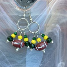 Green And Gold, Green Bay Packers Earrings. Football. Dangle Earrings. Light Weight. Wisconsin, Packers Handcrafted Jewelry Fancy, Trousers Pattern, Thread Jewellery, Beaded Keychains, Earrings Color, Green Bay Packers, Green Gold, Green Bay, Green And Gold