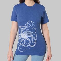 Womens Unisex Tri Blend Shirt - Octopus T Shirts // Plus Size Tees, Loose Fit Tee, Screenprint Tee, Crew Neck T-shirt With Screen Print In Ring-spun Cotton, Blue Tri-blend T-shirt With Screen Print, Blue Band Merch Shirt With Screen Print, Tri-blend Short Sleeve Shirt In Ring-spun Cotton, Tri-blend Crew Neck T-shirt With Screen Print, Ring-spun Cotton Short Sleeve Tops With Front Print, Tri-blend Ring-spun Cotton Tops With Front Print, Unisex Crew Neck Shirt With Front Print, Crew Neck Top With Front Print In Ring-spun Cotton