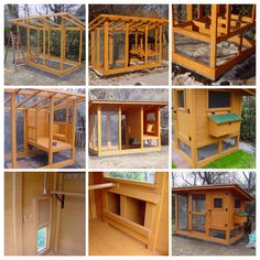 several pictures of different types of chicken coops