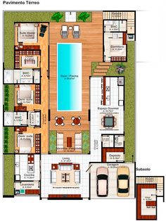 the floor plan for a house with swimming pool