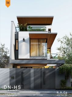 an architectural rendering of a modern house with balconyes and balconies on the second floor