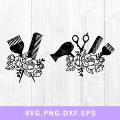 two flowers and combs svg dxf files