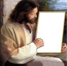 a painting of jesus holding an american flag